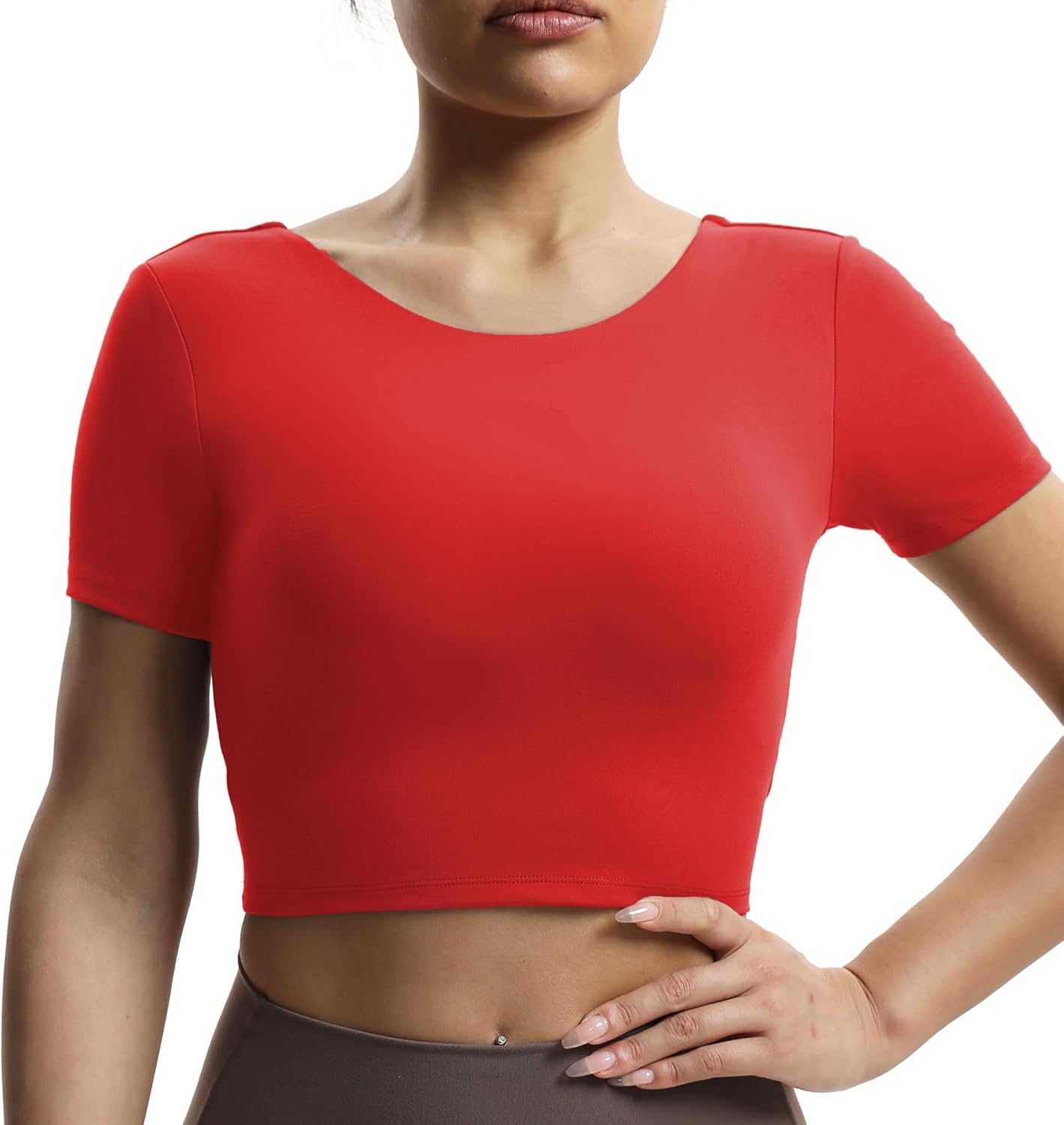 Aoxjox Short Sleeve Crop Tops for Women Emma Backless Twist Back Workout Crop T Shirt TopRacing Red