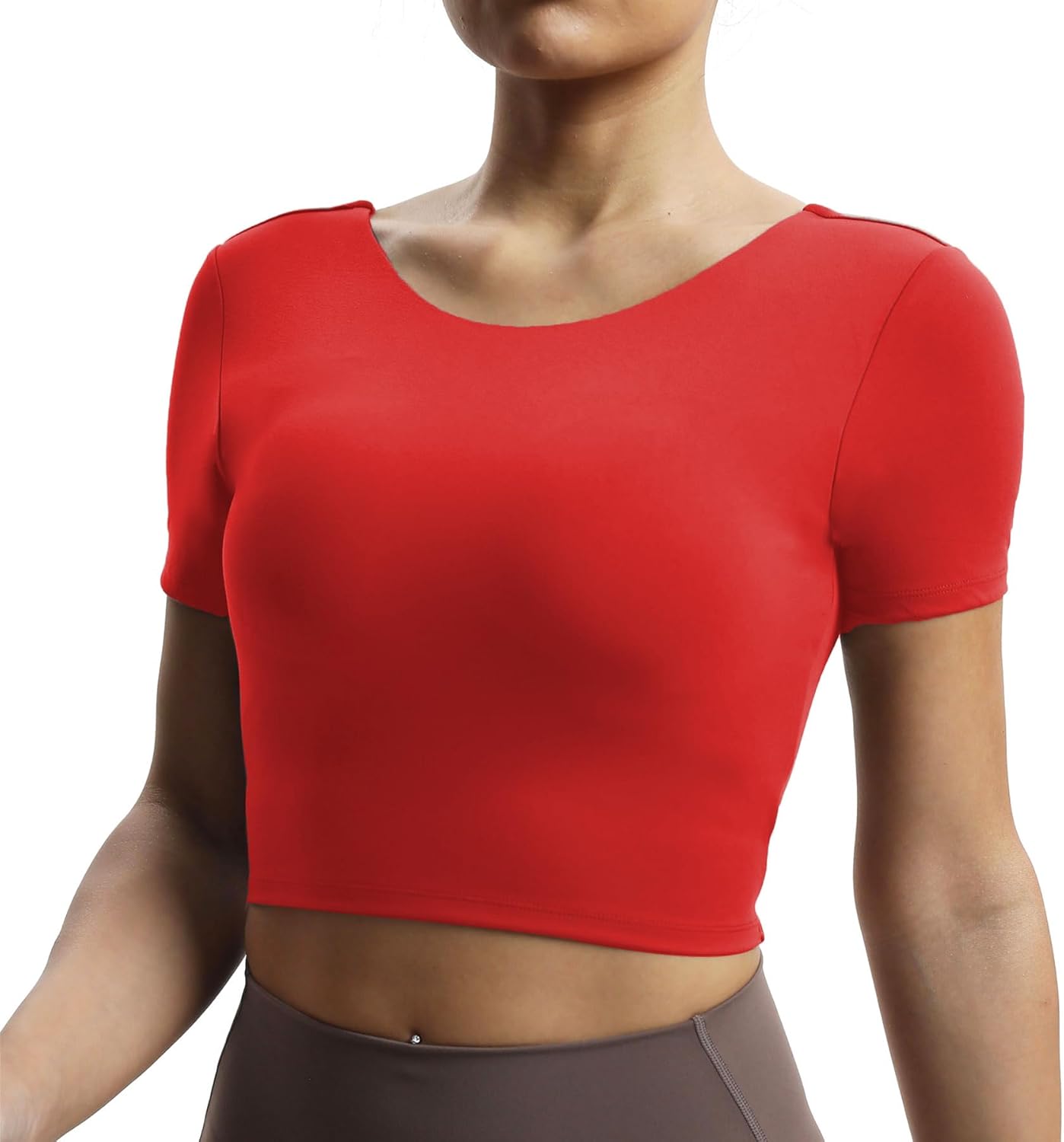 Aoxjox Short Sleeve Crop Tops for Women Emma Backless Twist Back Workout Crop T Shirt TopRacing Red