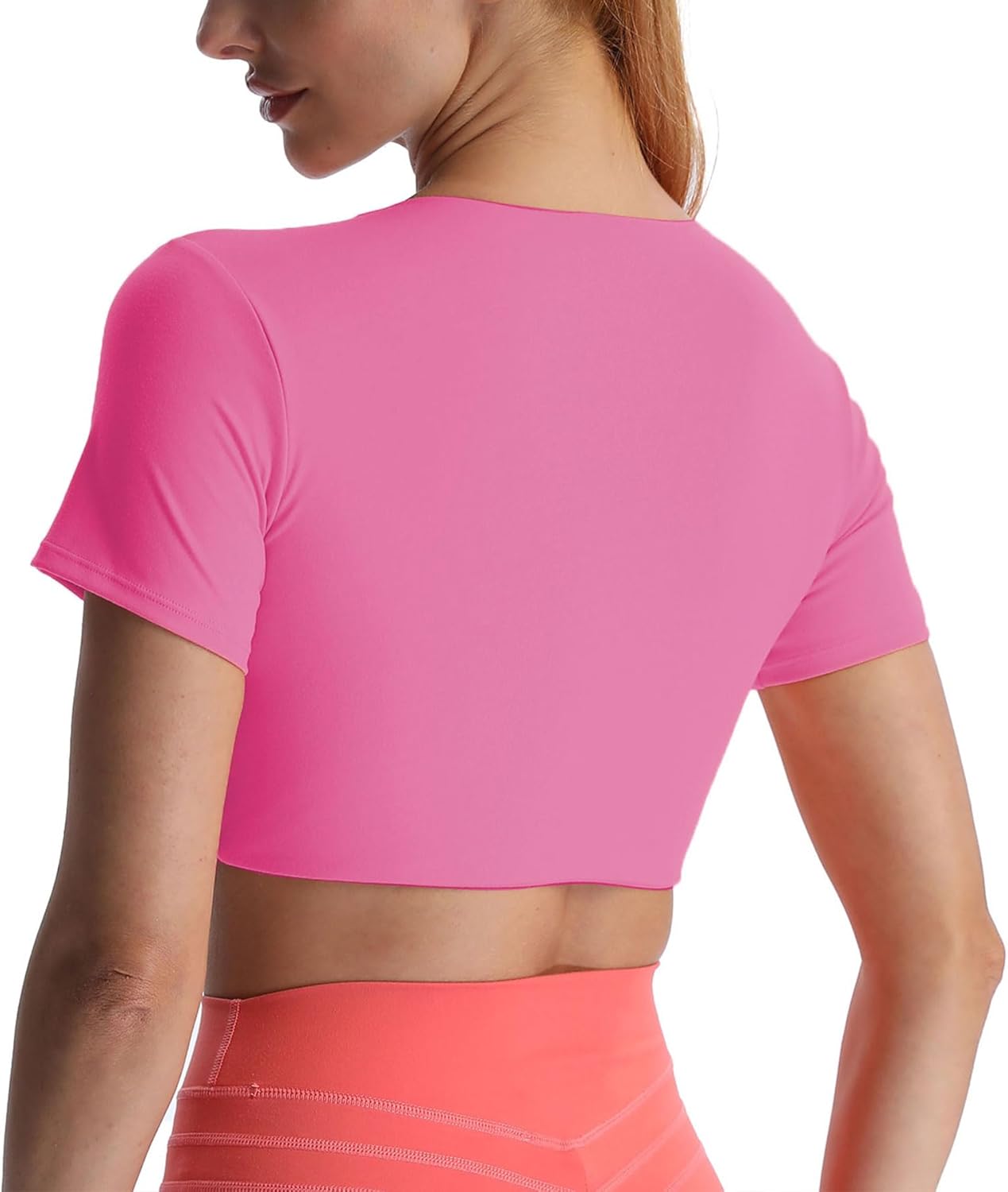 Aoxjox Short Sleeve Crop Tops for Women Sienna Twist Deep V Workout Crop T Shirt TopAzalea Pink