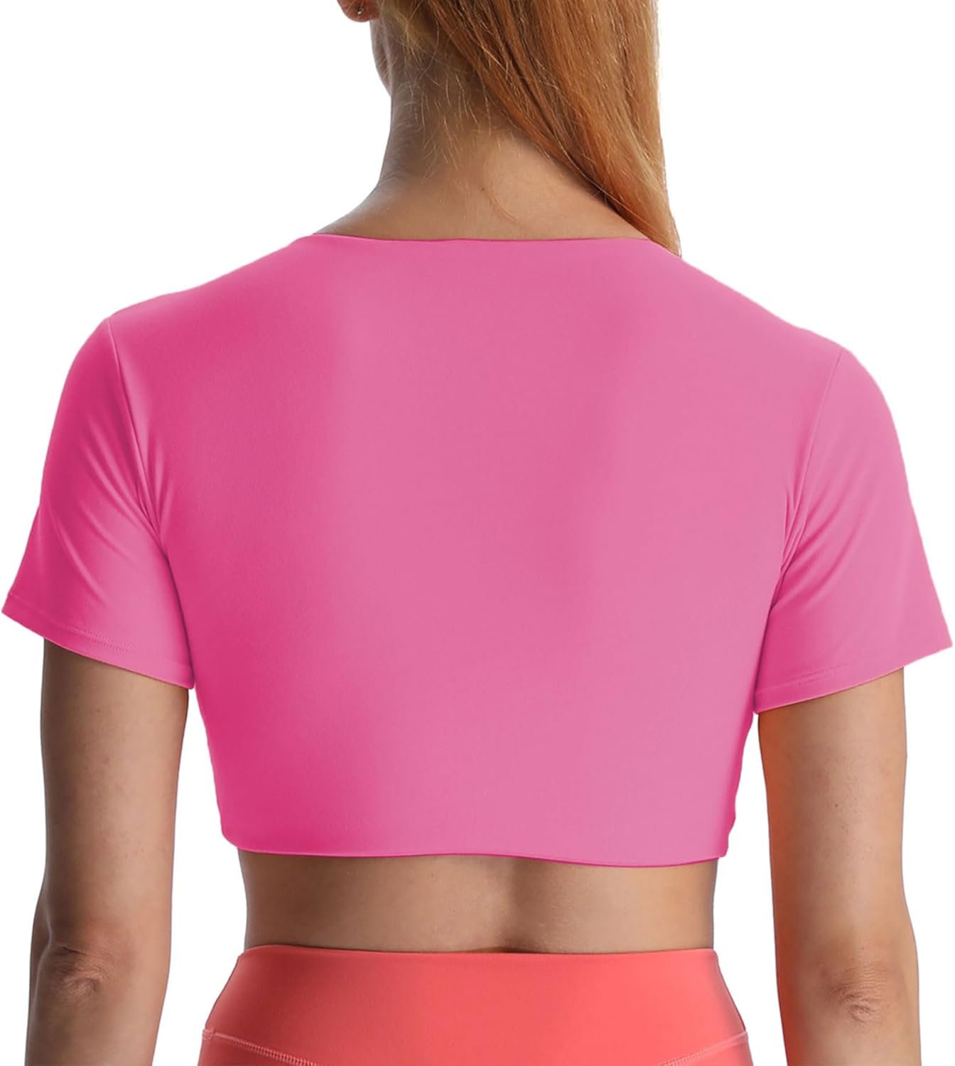 Aoxjox Short Sleeve Crop Tops for Women Sienna Twist Deep V Workout Crop T Shirt TopAzalea Pink