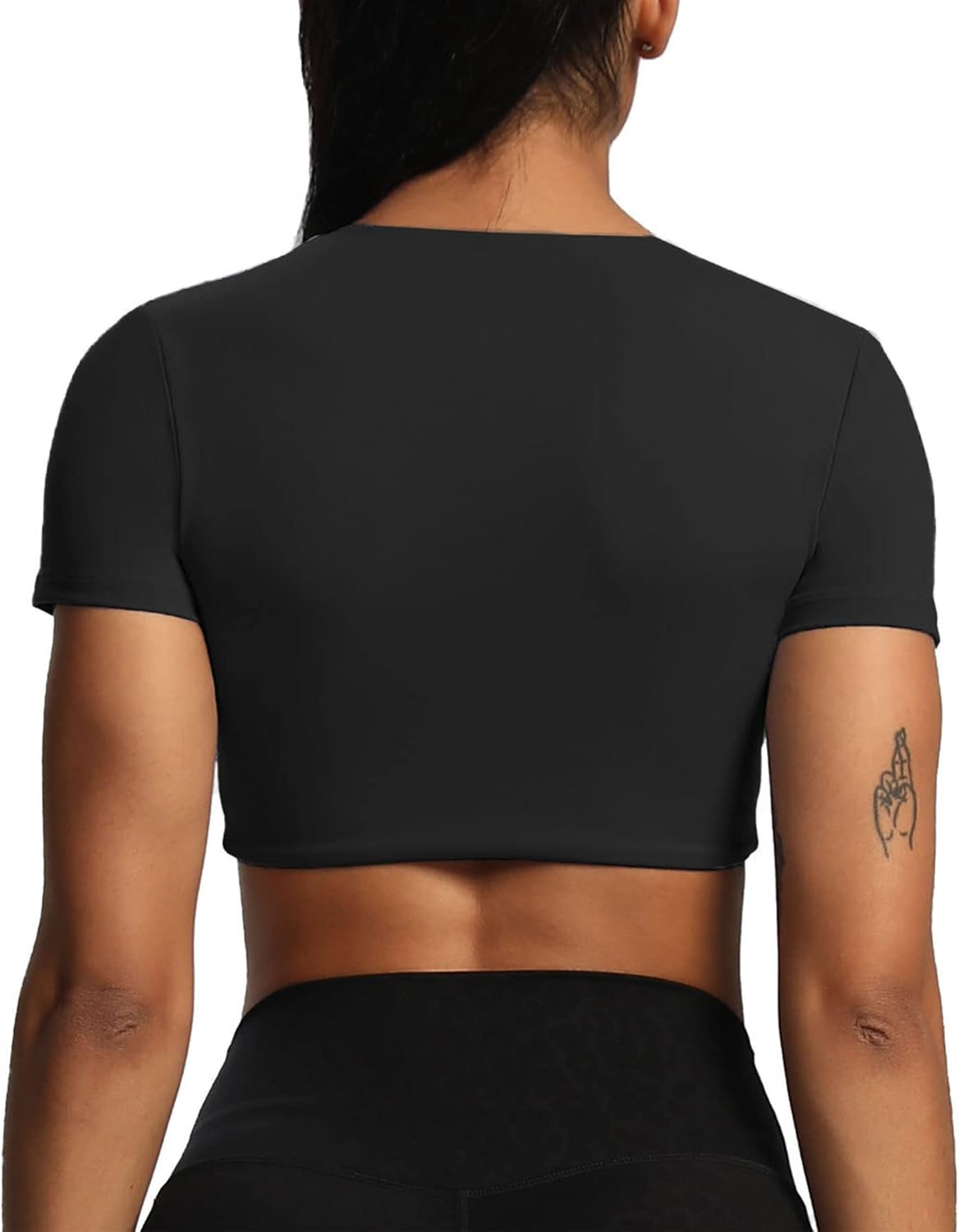 Aoxjox Short Sleeve Crop Tops for Women Sienna Twist Deep V Workout Crop T Shirt TopBlack