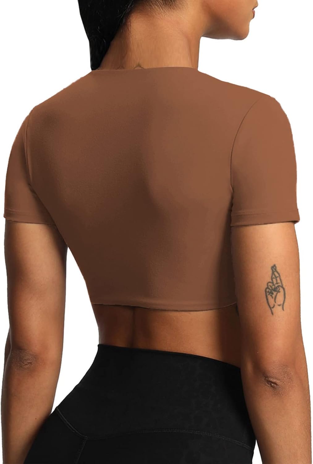 Aoxjox Short Sleeve Crop Tops for Women Sienna Twist Deep V Workout Crop T Shirt TopDandelion Brown