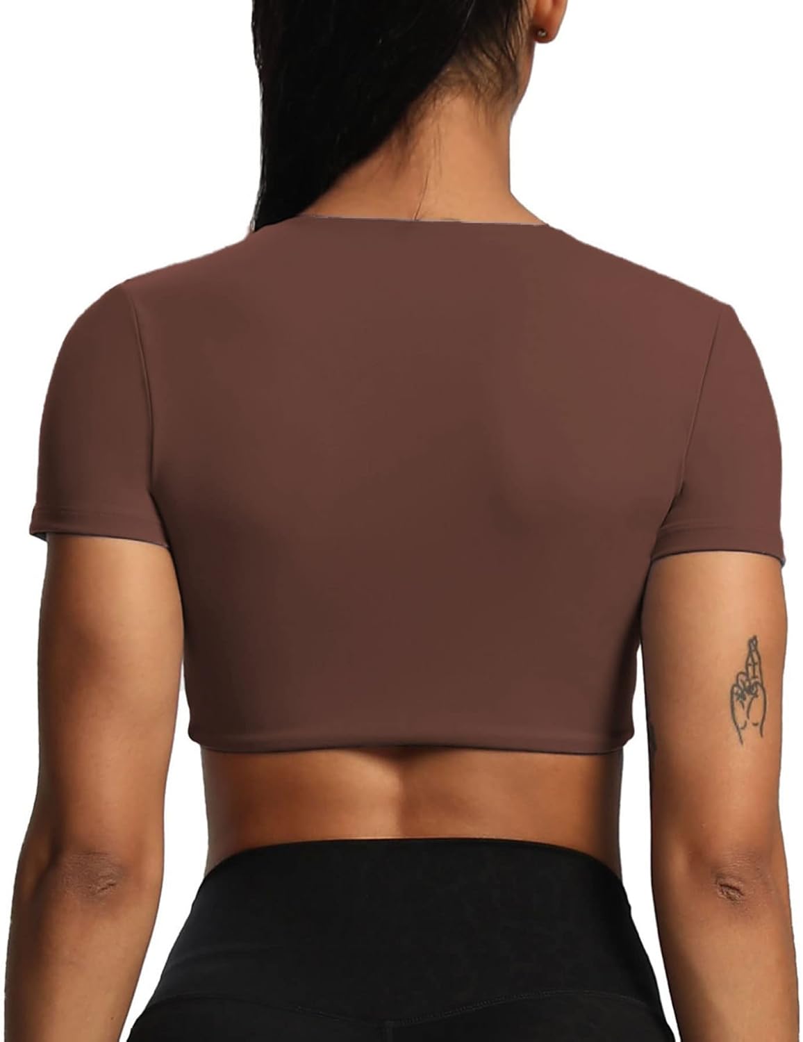 Aoxjox Short Sleeve Crop Tops for Women Sienna Twist Deep V Workout Crop T Shirt TopDark Brown