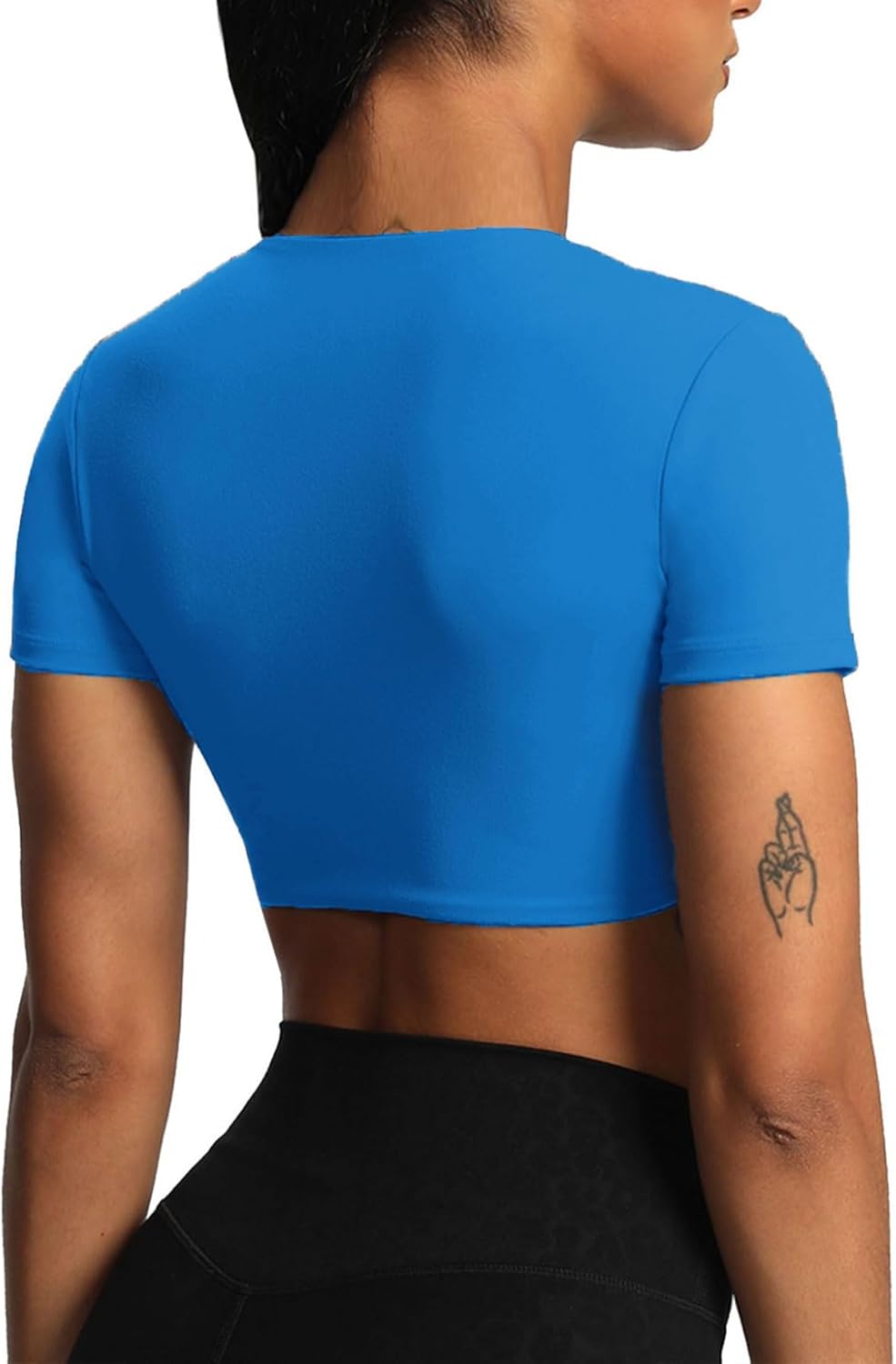 Aoxjox Short Sleeve Crop Tops for Women Sienna Twist Deep V Workout Crop T Shirt TopDirectoire Blue