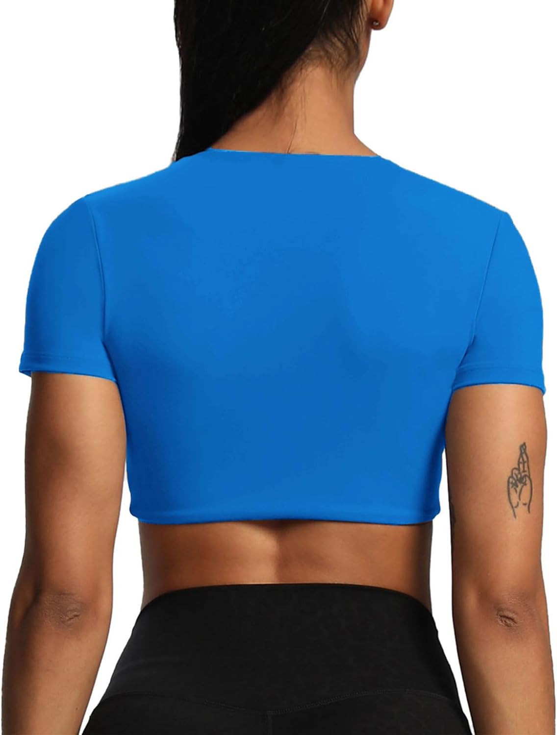 Aoxjox Short Sleeve Crop Tops for Women Sienna Twist Deep V Workout Crop T Shirt TopDirectoire Blue