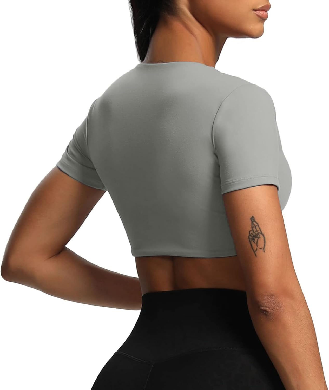 Aoxjox Short Sleeve Crop Tops for Women Sienna Twist Deep V Workout Crop T Shirt TopGrey