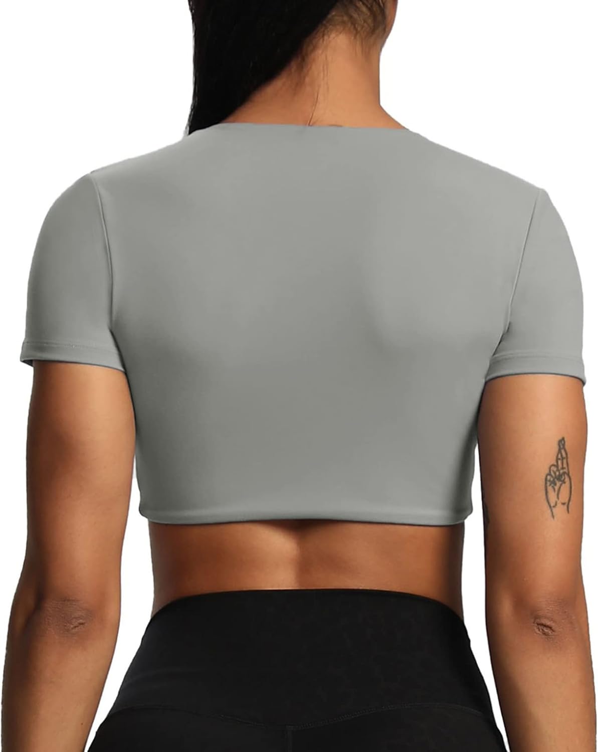 Aoxjox Short Sleeve Crop Tops for Women Sienna Twist Deep V Workout Crop T Shirt TopGrey