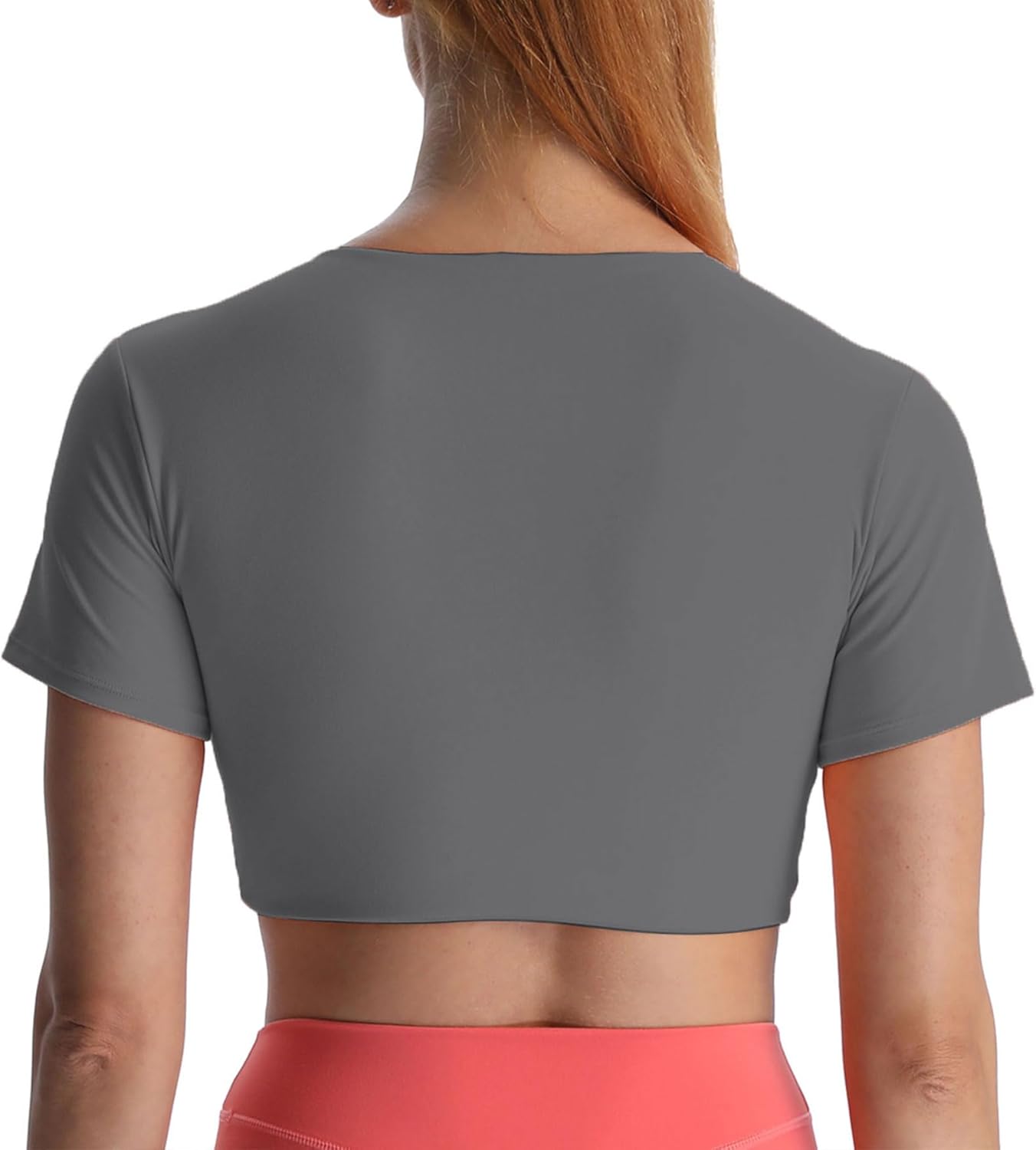 Aoxjox Short Sleeve Crop Tops for Women Sienna Twist Deep V Workout Crop T Shirt TopIron Grey
