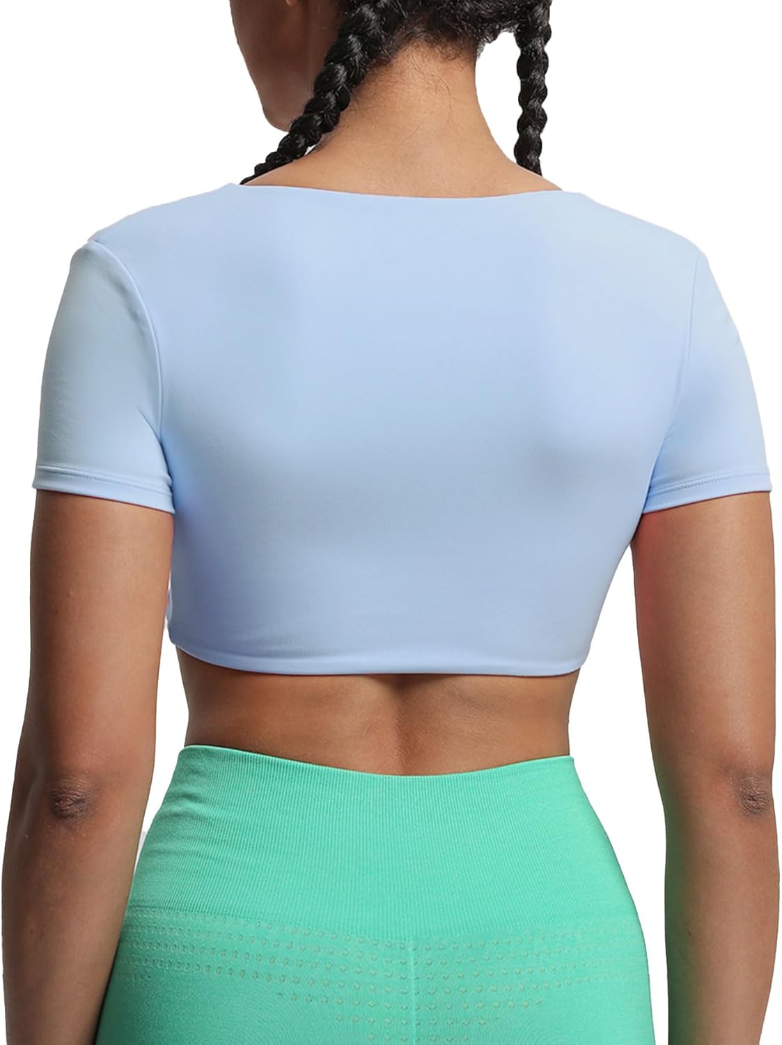 Aoxjox Short Sleeve Crop Tops for Women Sienna Twist Deep V Workout Crop T Shirt TopLight Blue