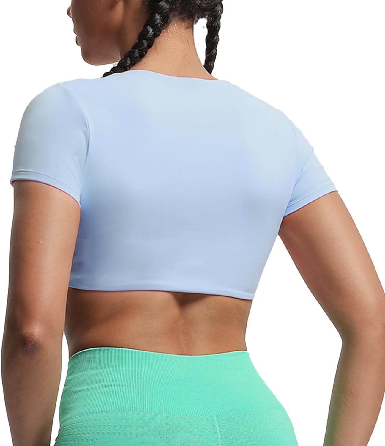 Aoxjox Short Sleeve Crop Tops for Women Sienna Twist Deep V Workout Crop T Shirt TopLight Blue