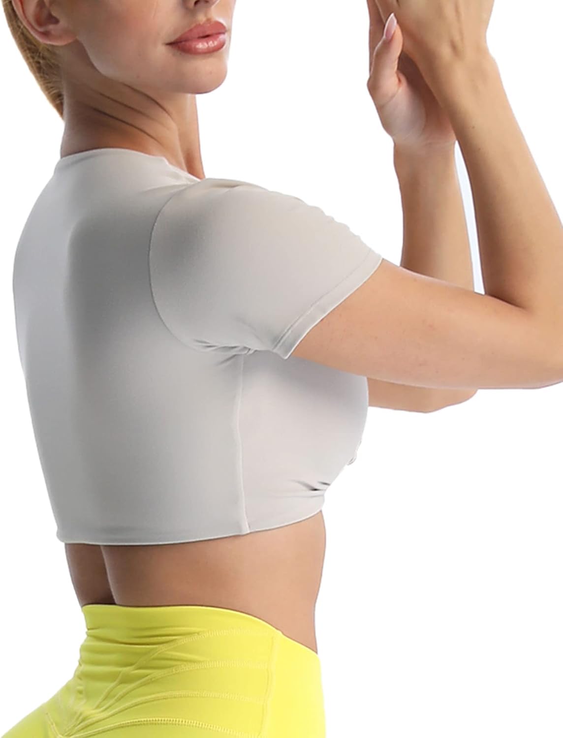 Aoxjox Short Sleeve Crop Tops for Women Sienna Twist Deep V Workout Crop T Shirt TopMink