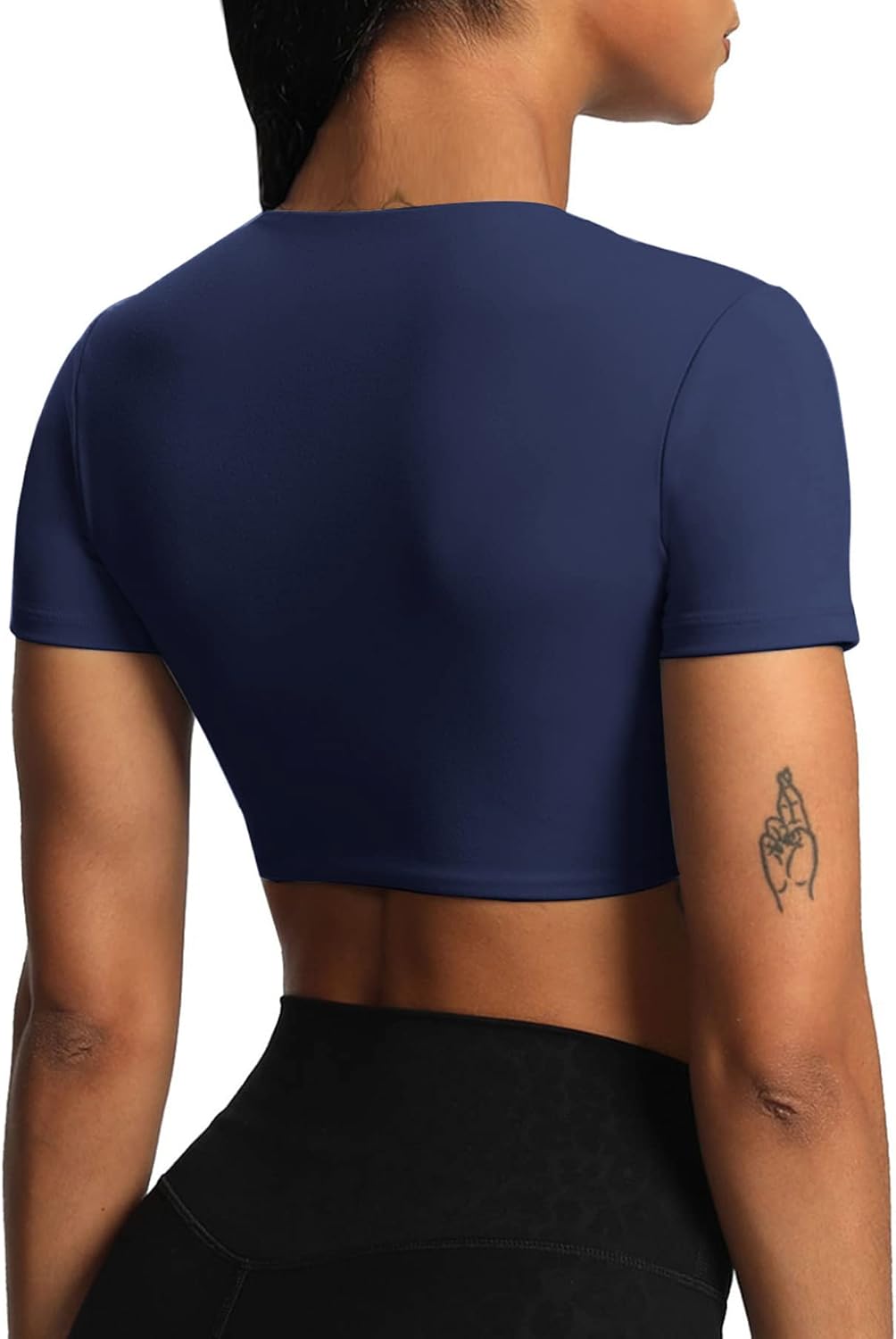 Aoxjox Short Sleeve Crop Tops for Women Sienna Twist Deep V Workout Crop T Shirt TopNavy