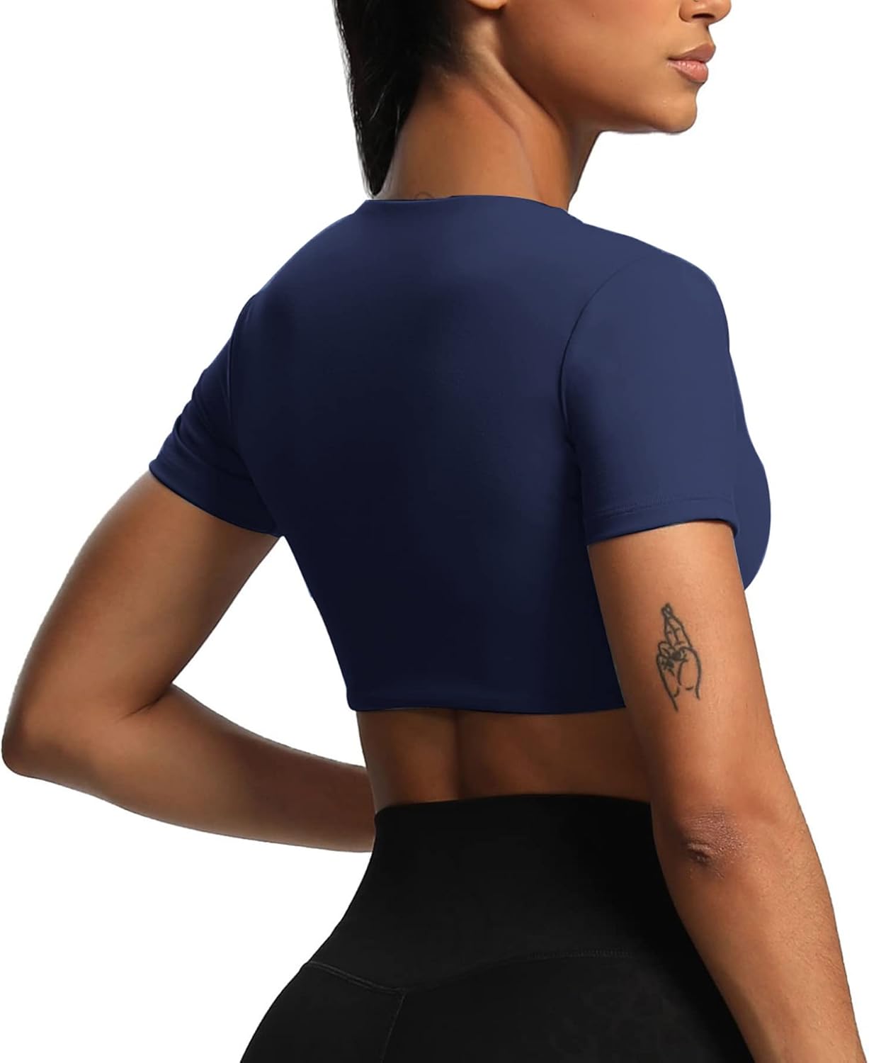 Aoxjox Short Sleeve Crop Tops for Women Sienna Twist Deep V Workout Crop T Shirt TopNavy