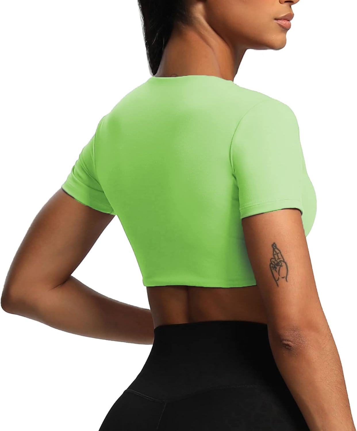 Aoxjox Short Sleeve Crop Tops for Women Sienna Twist Deep V Workout Crop T Shirt TopParadise Green