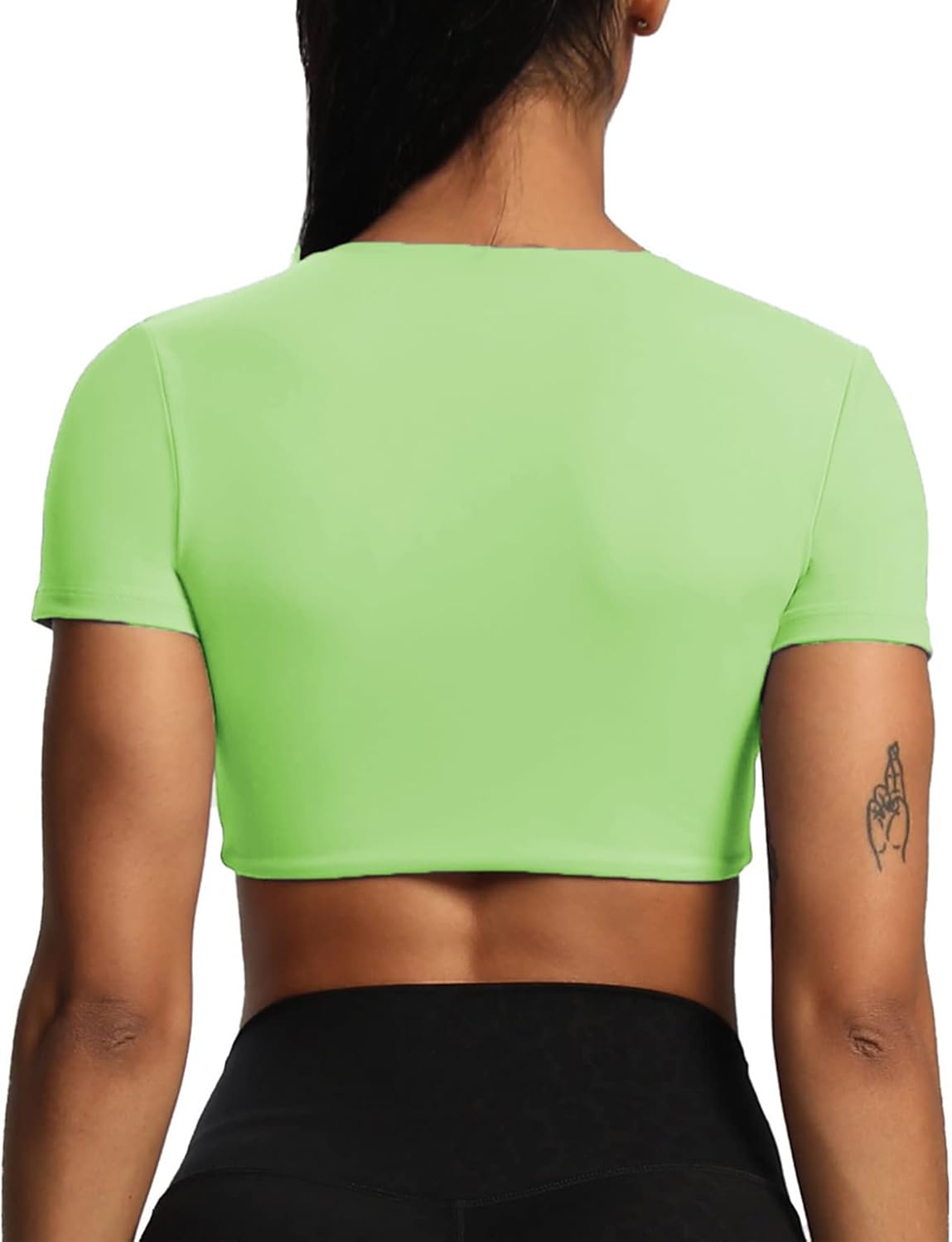 Aoxjox Short Sleeve Crop Tops for Women Sienna Twist Deep V Workout Crop T Shirt TopParadise Green