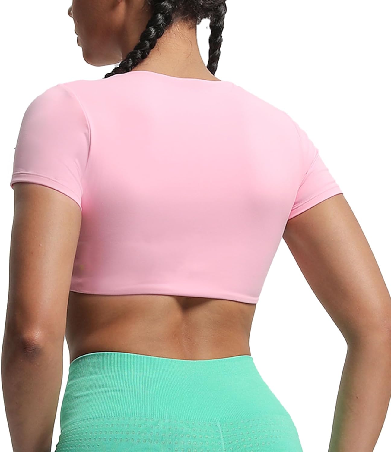 Aoxjox Short Sleeve Crop Tops for Women Sienna Twist Deep V Workout Crop T Shirt TopPrism Pink