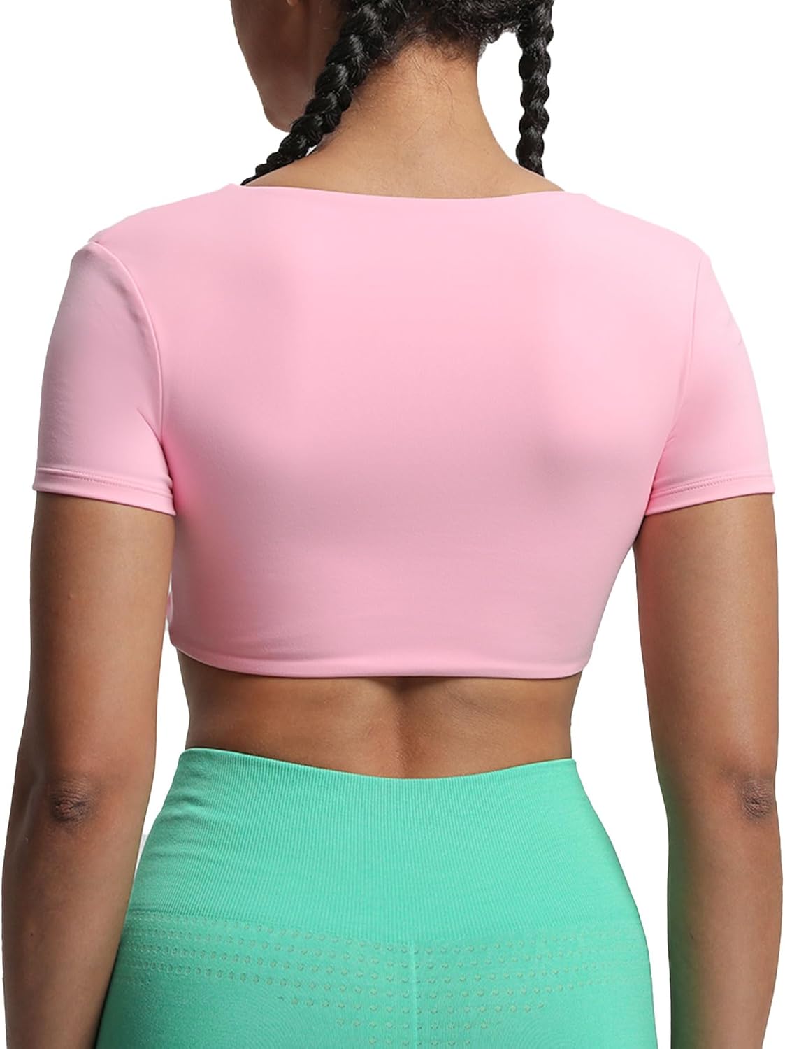 Aoxjox Short Sleeve Crop Tops for Women Sienna Twist Deep V Workout Crop T Shirt TopPrism Pink