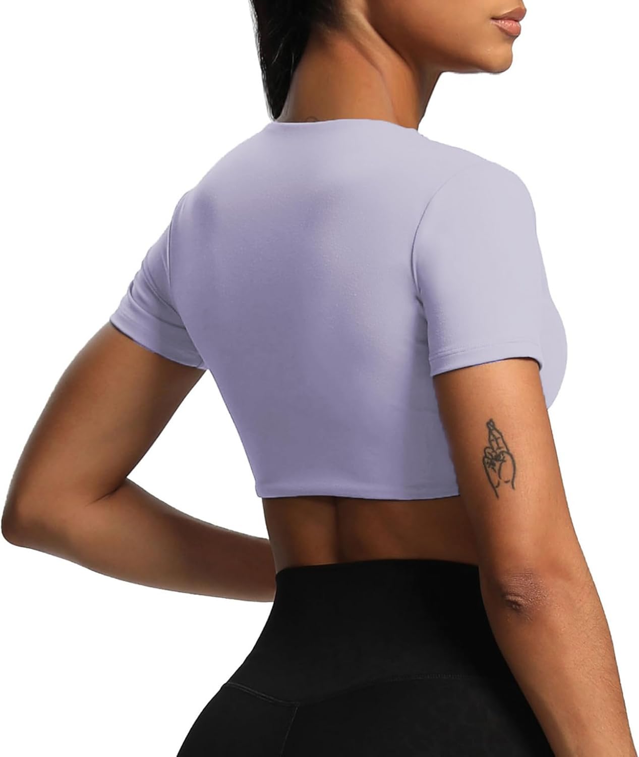 Aoxjox Short Sleeve Crop Tops for Women Sienna Twist Deep V Workout Crop T Shirt TopPurple Heather