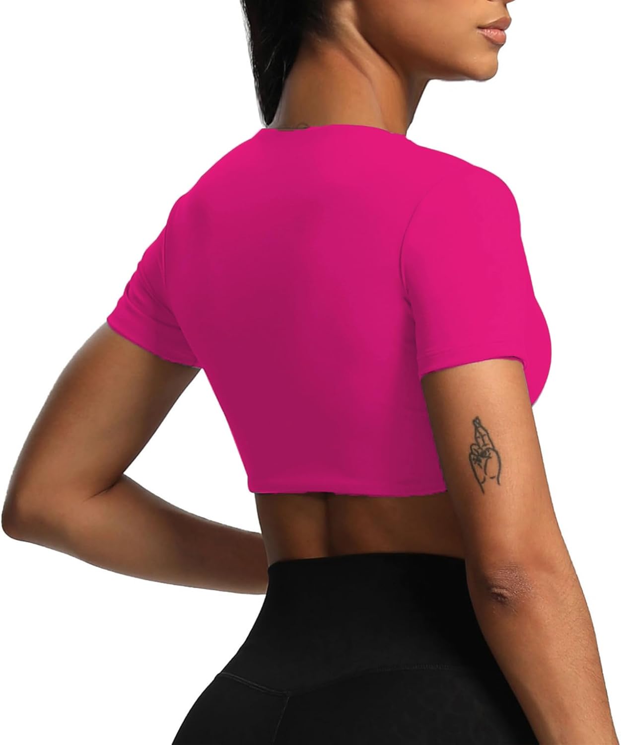 Aoxjox Short Sleeve Crop Tops for Women Sienna Twist Deep V Workout Crop T Shirt TopRose Red