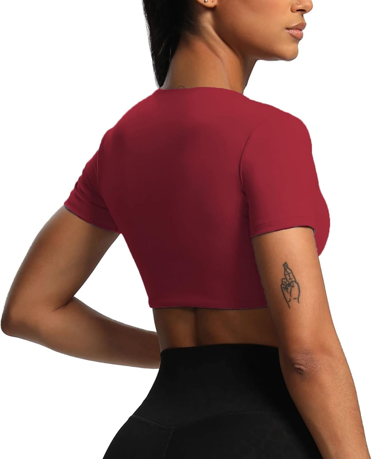 Aoxjox Short Sleeve Crop Tops for Women Sienna Twist Deep V Workout Crop T Shirt TopRumba Red
