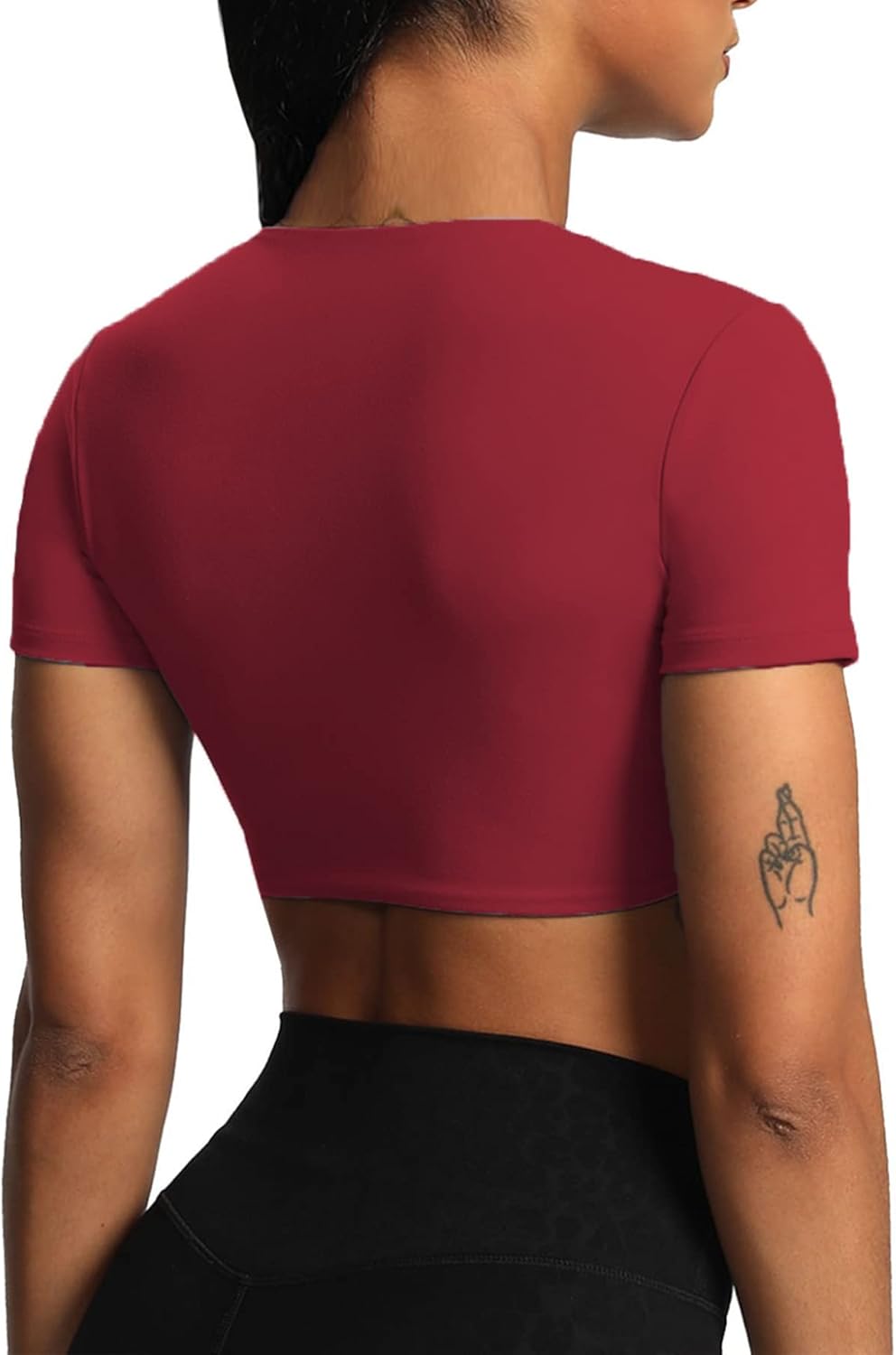 Aoxjox Short Sleeve Crop Tops for Women Sienna Twist Deep V Workout Crop T Shirt TopRumba Red