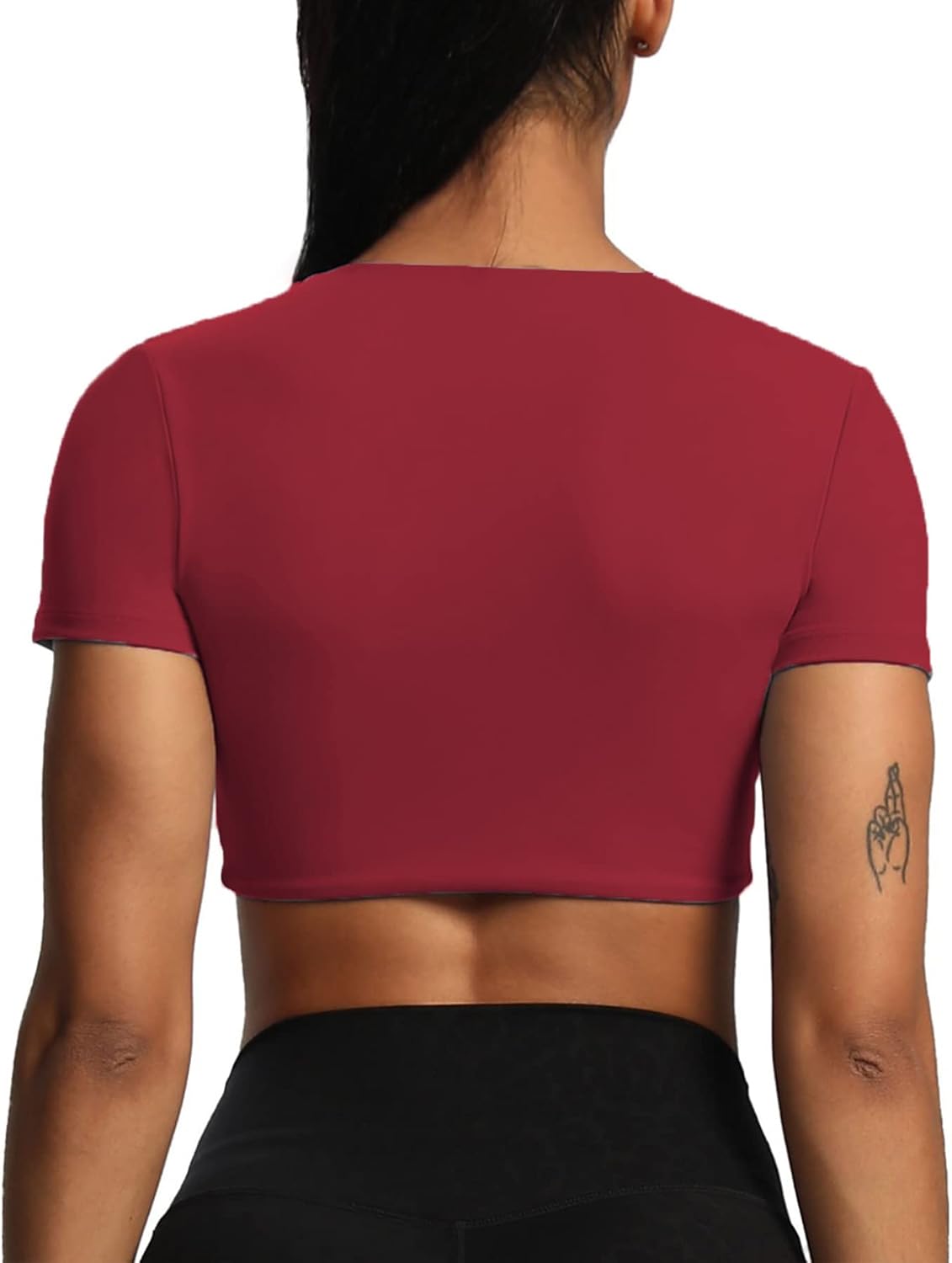 Aoxjox Short Sleeve Crop Tops for Women Sienna Twist Deep V Workout Crop T Shirt TopRumba Red