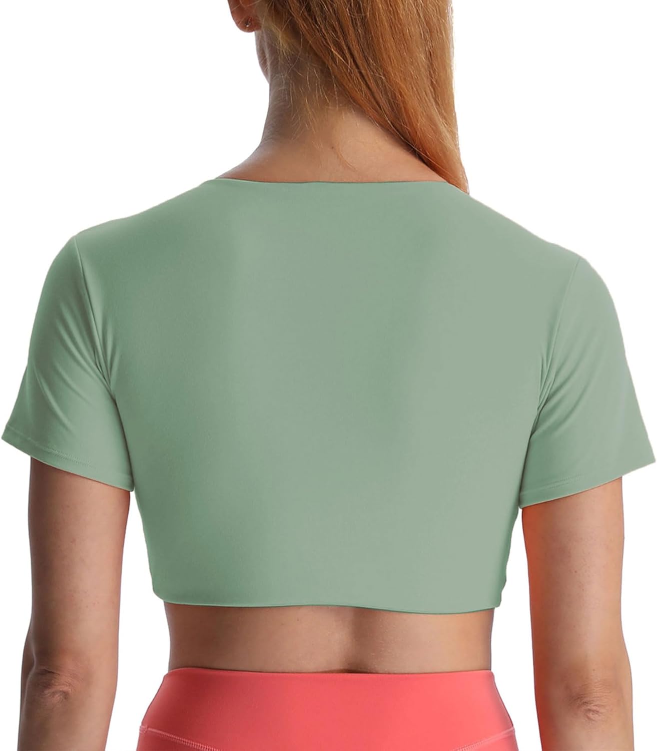 Aoxjox Short Sleeve Crop Tops for Women Sienna Twist Deep V Workout Crop T Shirt TopSage Green