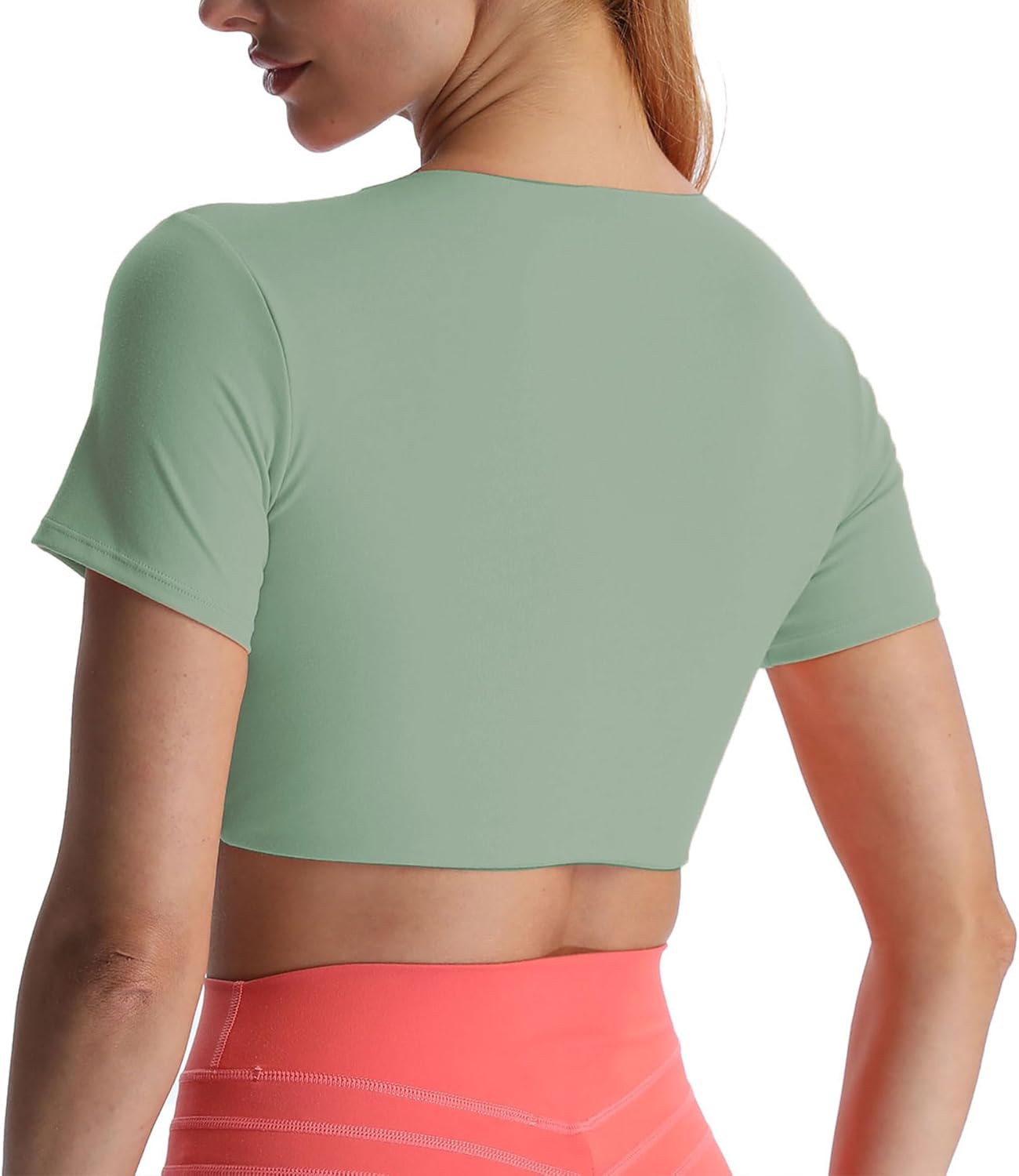 Aoxjox Short Sleeve Crop Tops for Women Sienna Twist Deep V Workout Crop T Shirt TopSage Green