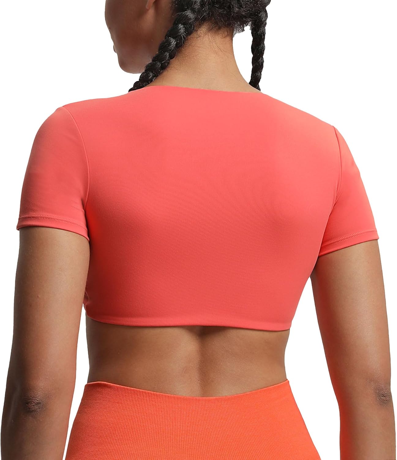 Aoxjox Short Sleeve Crop Tops for Women Sienna Twist Deep V Workout Crop T Shirt TopSpiced Coral