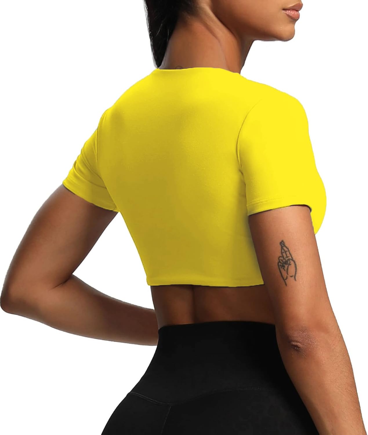Aoxjox Short Sleeve Crop Tops for Women Sienna Twist Deep V Workout Crop T Shirt TopVibrant Yellow