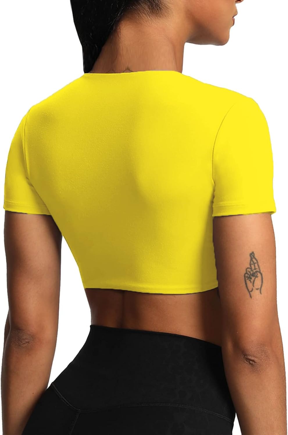 Aoxjox Short Sleeve Crop Tops for Women Sienna Twist Deep V Workout Crop T Shirt TopVibrant Yellow