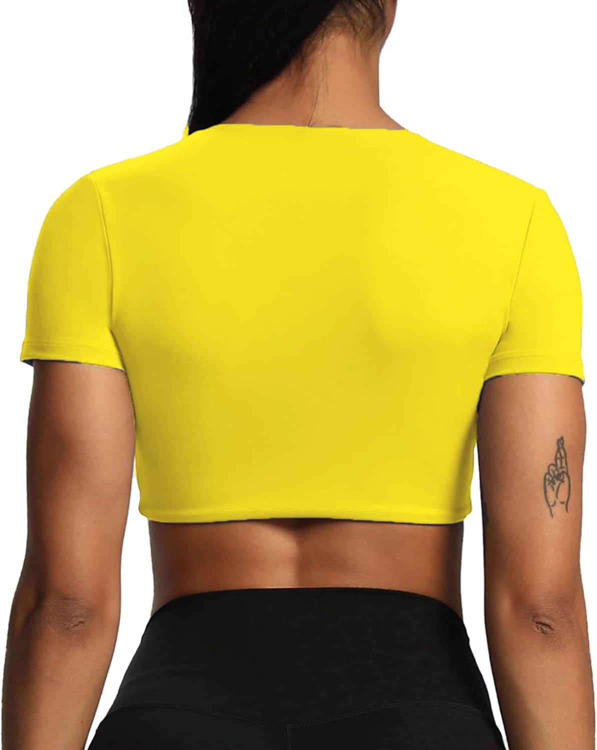 Aoxjox Short Sleeve Crop Tops for Women Sienna Twist Deep V Workout Crop T Shirt TopVibrant Yellow