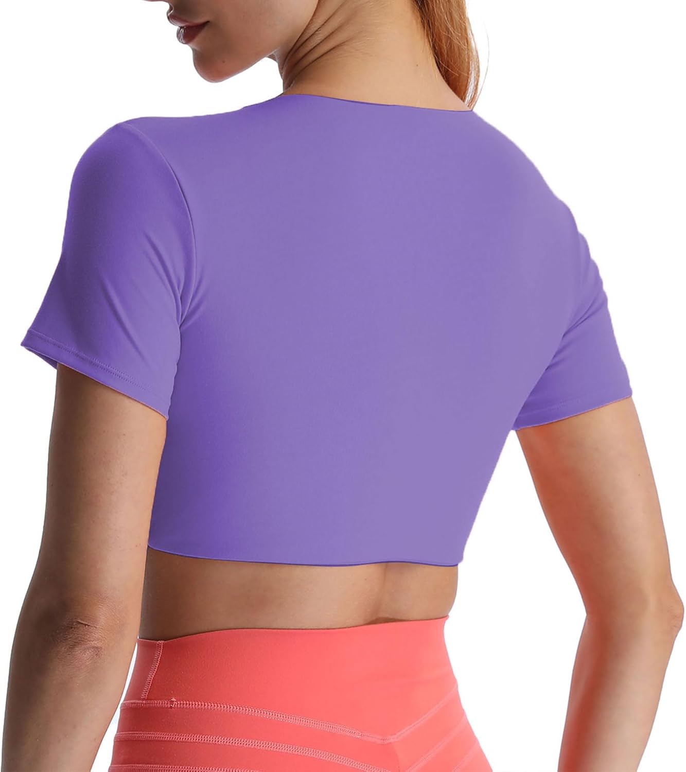 Aoxjox Short Sleeve Crop Tops for Women Sienna Twist Deep V Workout Crop T Shirt TopViolet