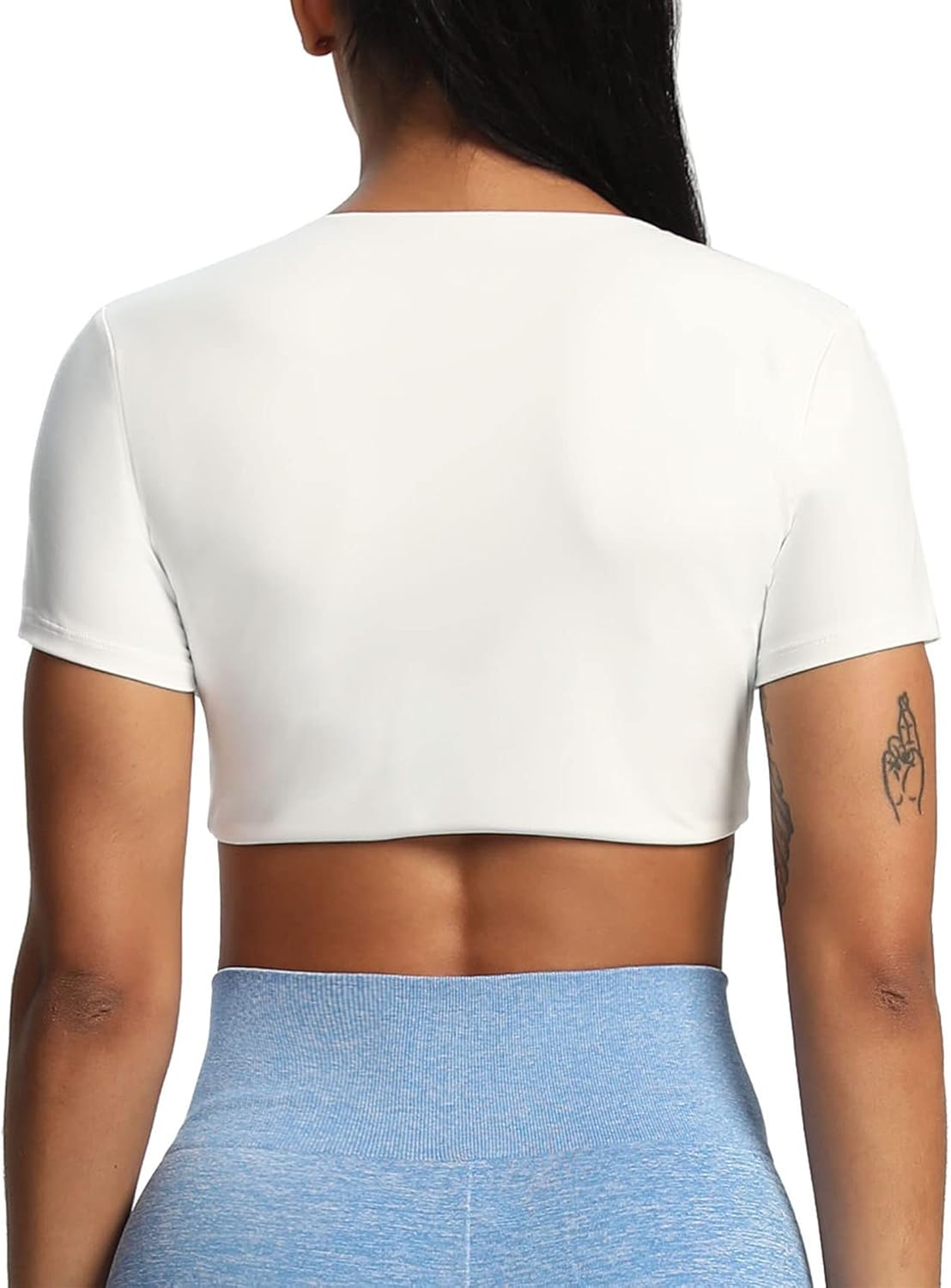 Aoxjox Short Sleeve Crop Tops for Women Sienna Twist Deep V Workout Crop T Shirt TopWhite