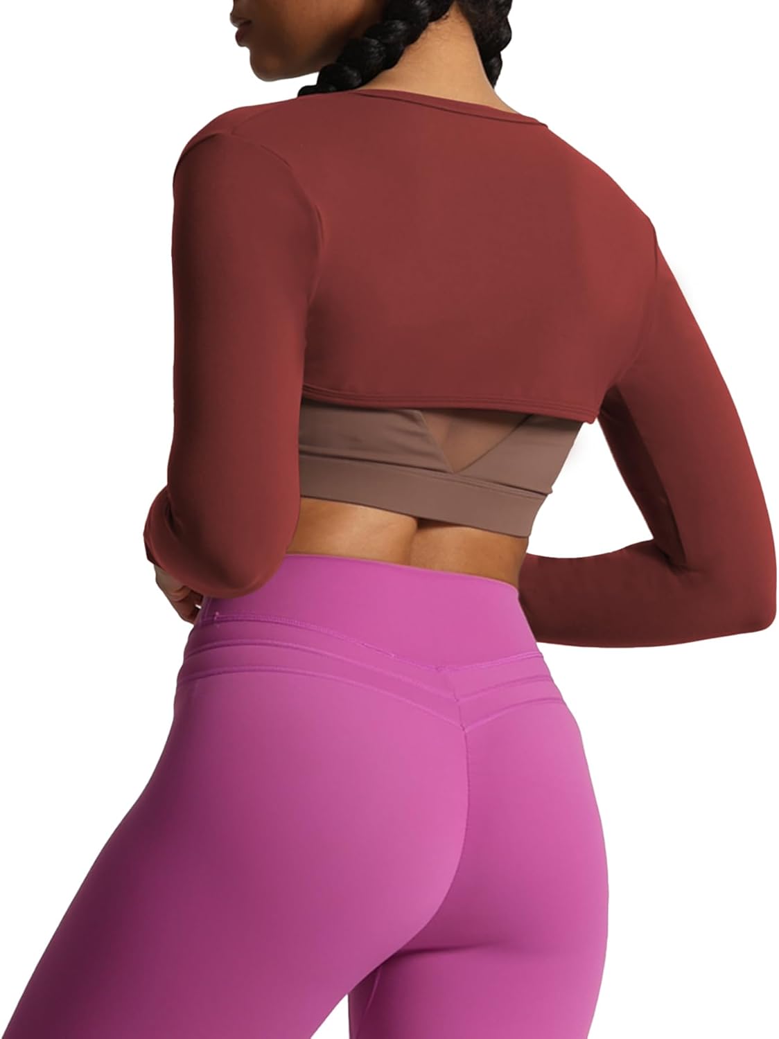 Aoxjox Womens Long Sleeve Open Front Bolero Shrug Crop Top CardiganBurgundy Reddish Brown