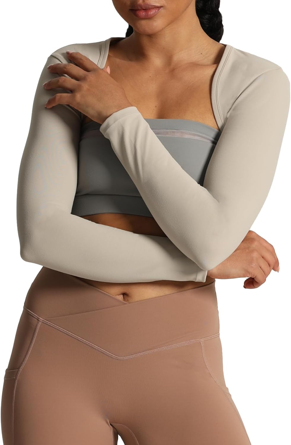 Aoxjox Womens Long Sleeve Open Front Bolero Shrug Crop Top CardiganMink