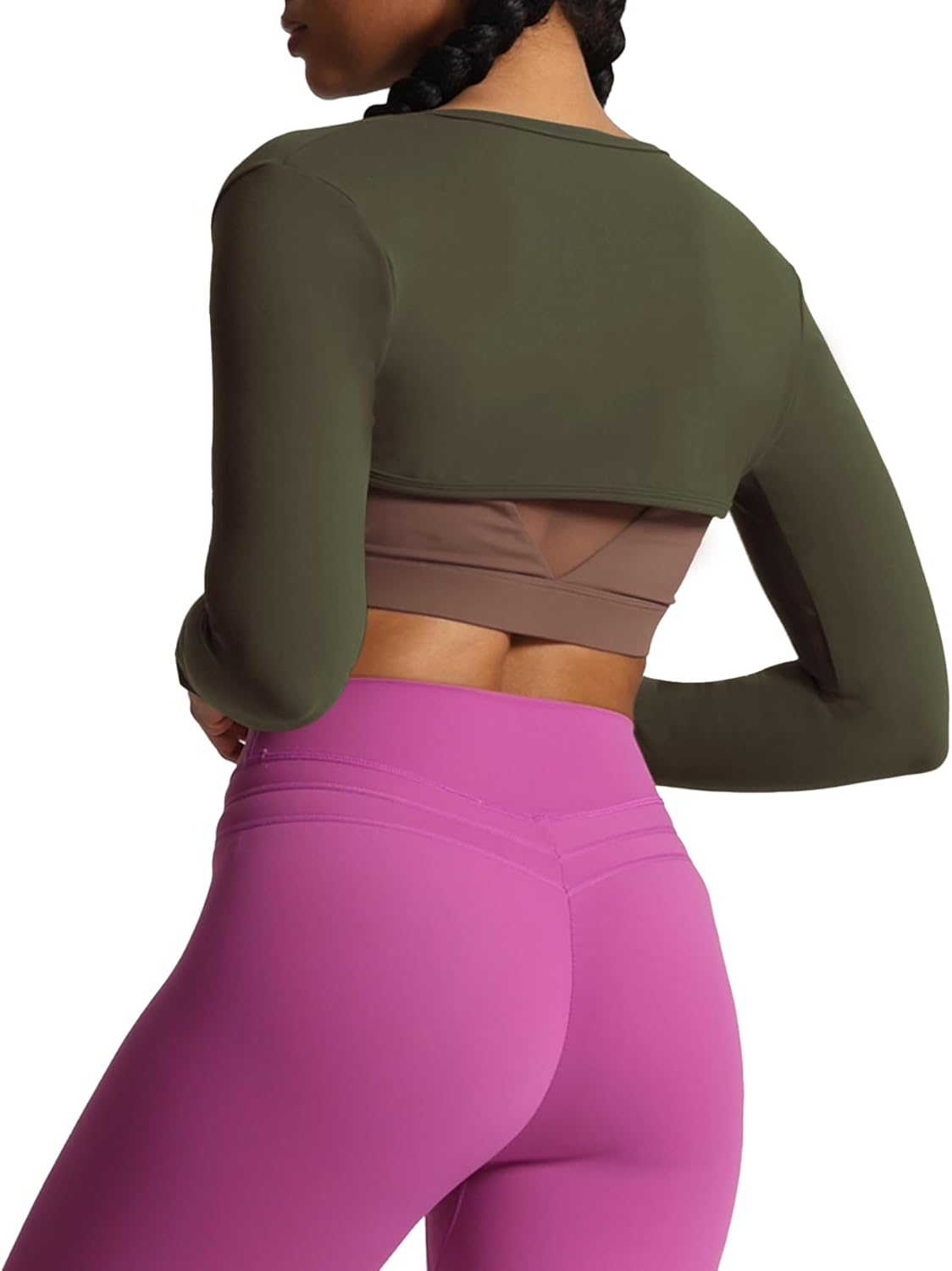 Aoxjox Womens Long Sleeve Open Front Bolero Shrug Crop Top CardiganOlive Green