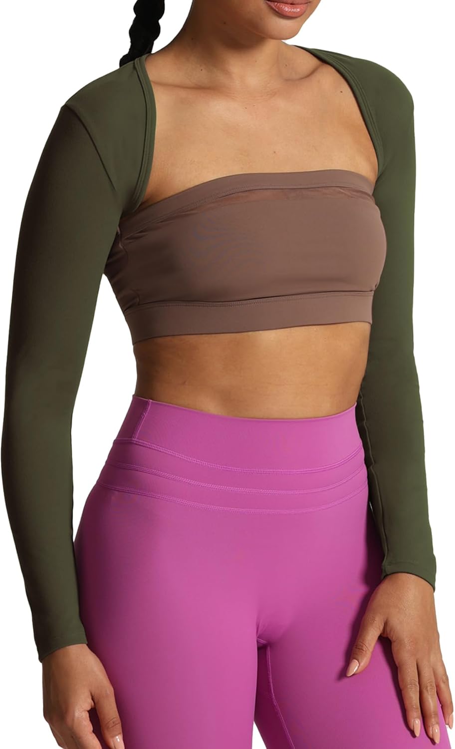 Aoxjox Womens Long Sleeve Open Front Bolero Shrug Crop Top CardiganOlive Green