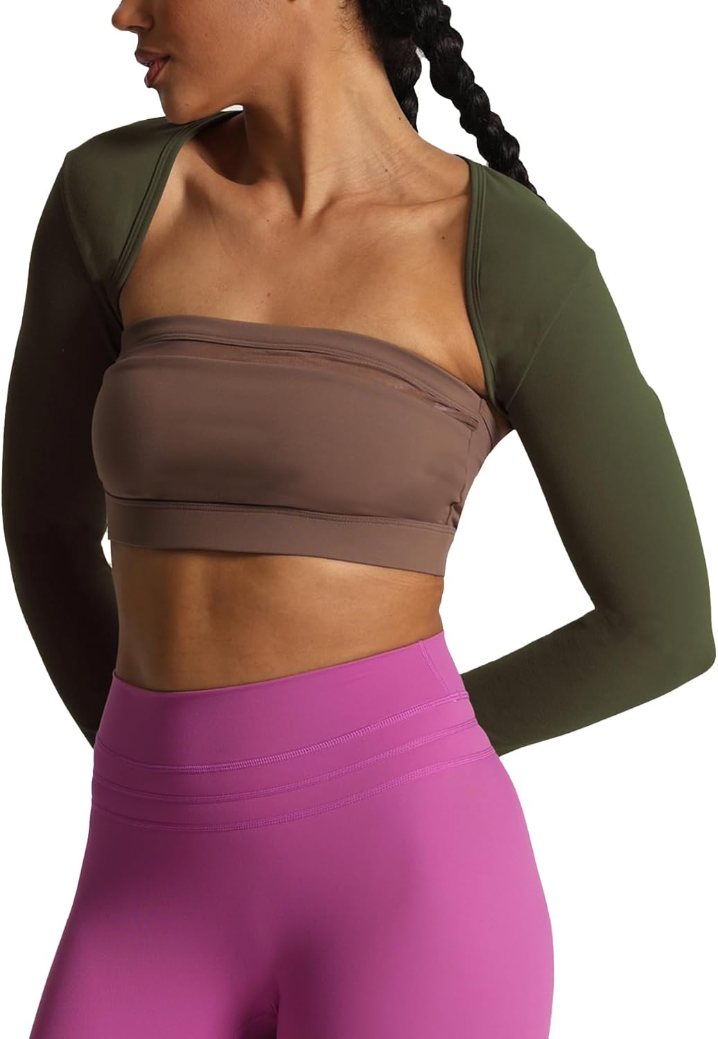 Aoxjox Womens Long Sleeve Open Front Bolero Shrug Crop Top CardiganOlive Green