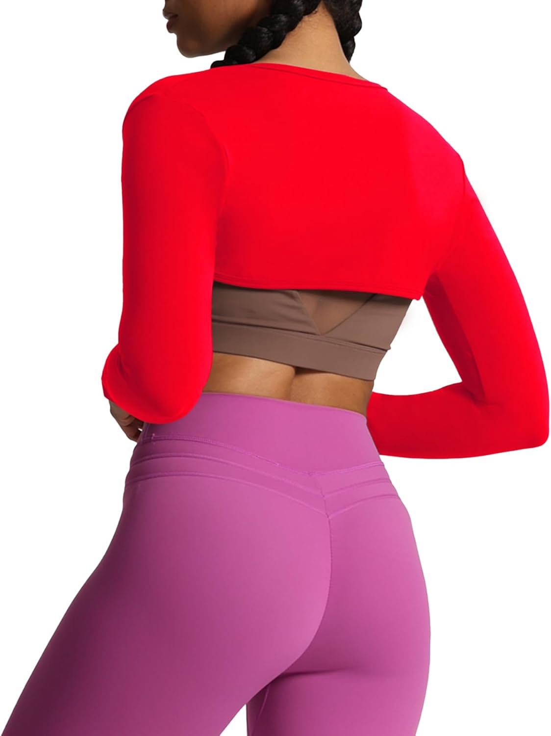 Aoxjox Womens Long Sleeve Open Front Bolero Shrug Crop Top CardiganRacing Red