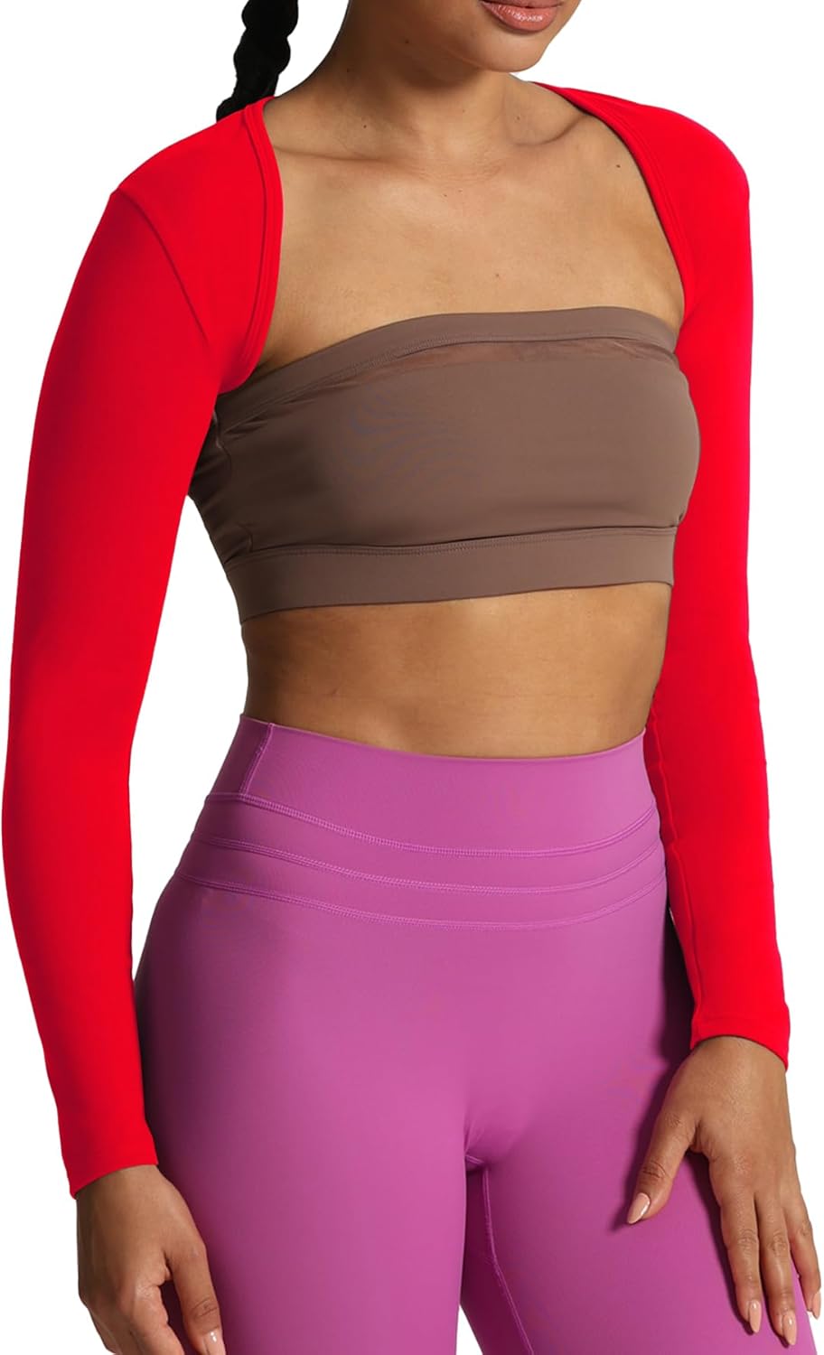 Aoxjox Womens Long Sleeve Open Front Bolero Shrug Crop Top CardiganRacing Red