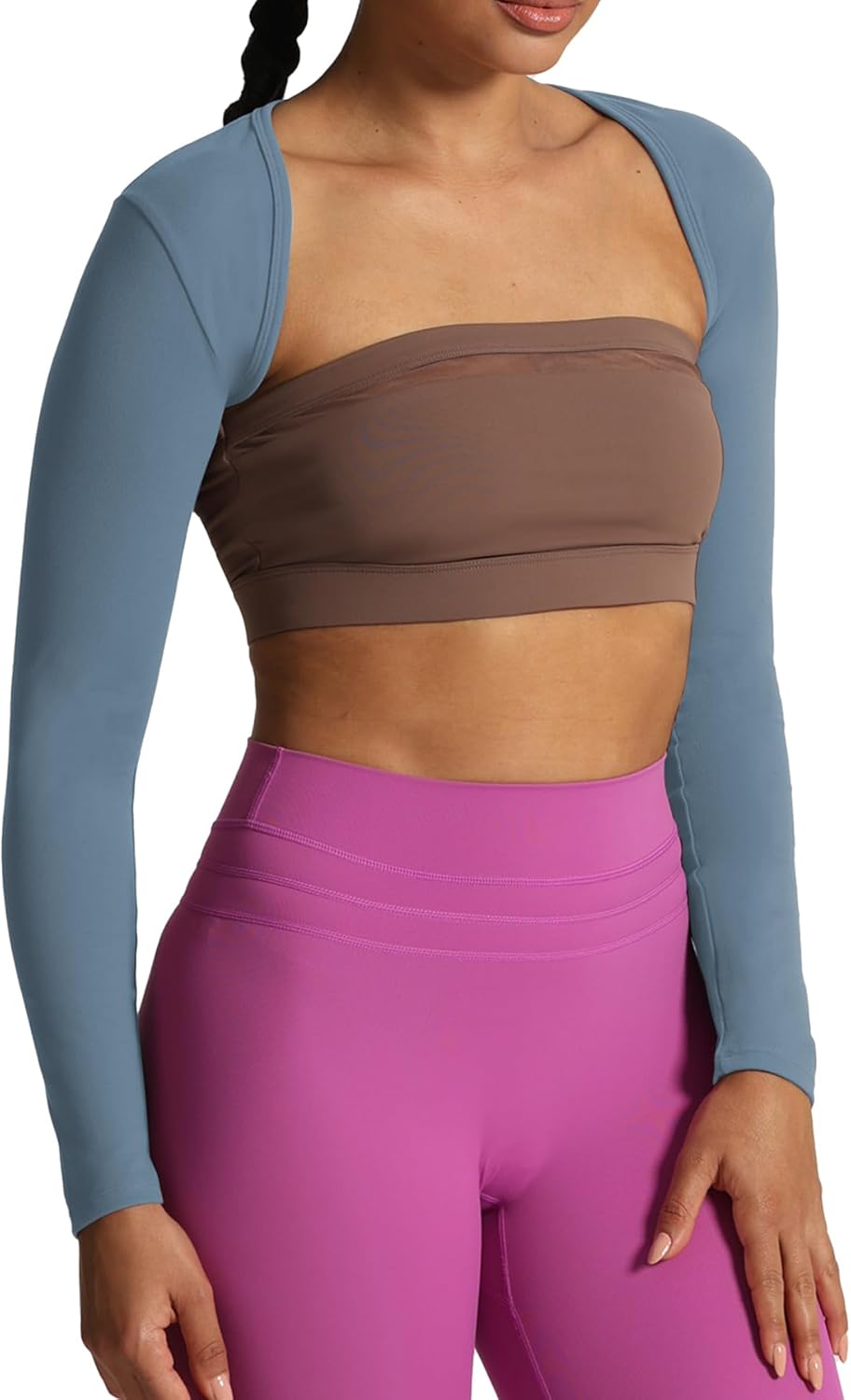 Aoxjox Womens Long Sleeve Open Front Bolero Shrug Crop Top CardiganSteel Blue