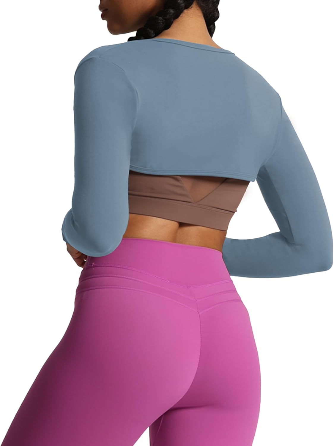 Aoxjox Womens Long Sleeve Open Front Bolero Shrug Crop Top CardiganSteel Blue