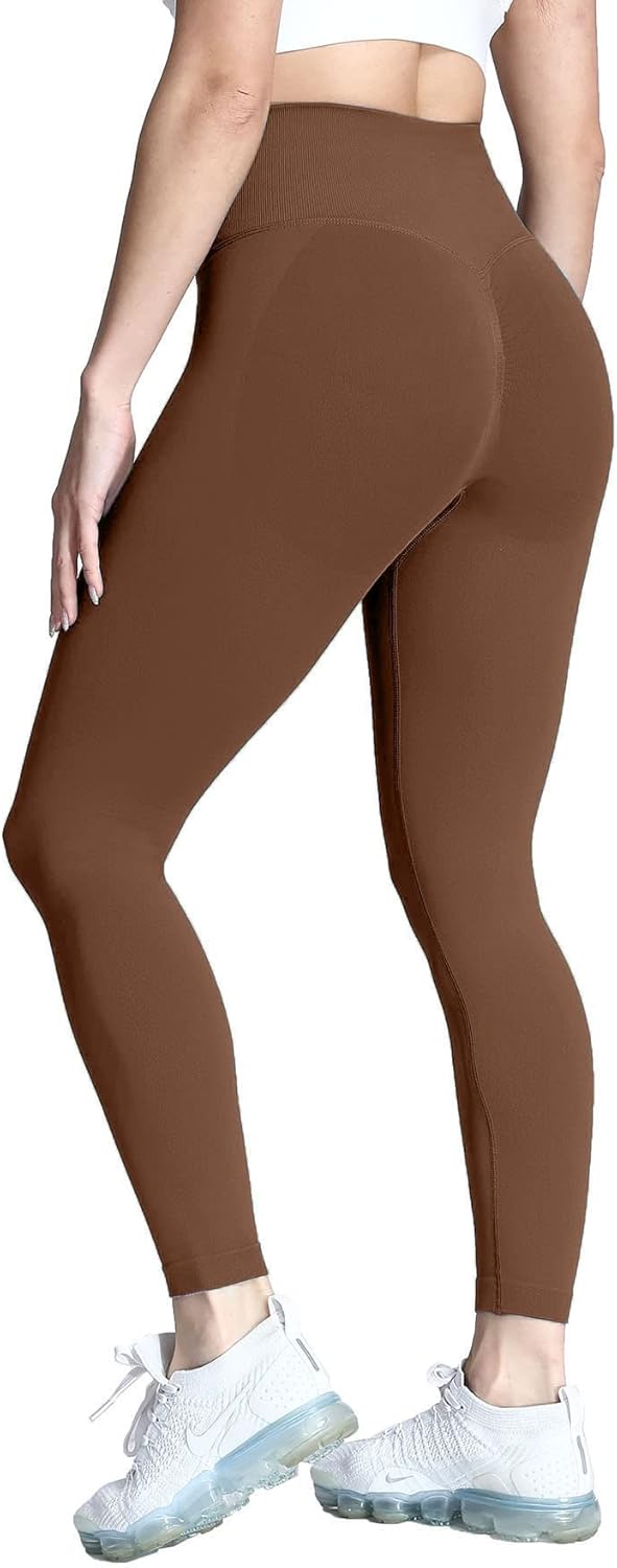 Aoxjox Womens Scrunch Butt Lifting Seamless Leggings Booty High Waisted Workout Yoga PantsA Dandelion Brown