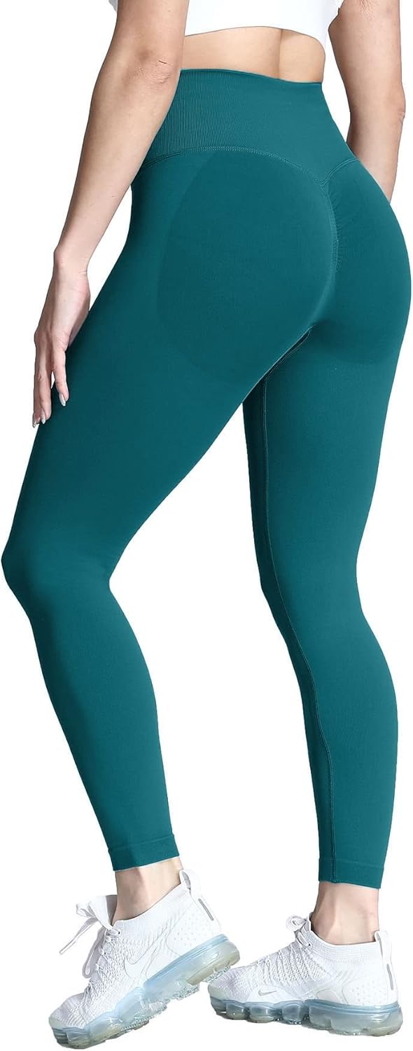 Aoxjox Womens Scrunch Butt Lifting Seamless Leggings Booty High Waisted Workout Yoga PantsA Forest Green Thin Scrunch