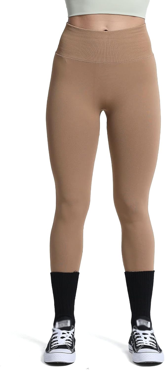 Aoxjox Womens Scrunch Butt Lifting Seamless Leggings Booty High Waisted Workout Yoga PantsA Light Brown