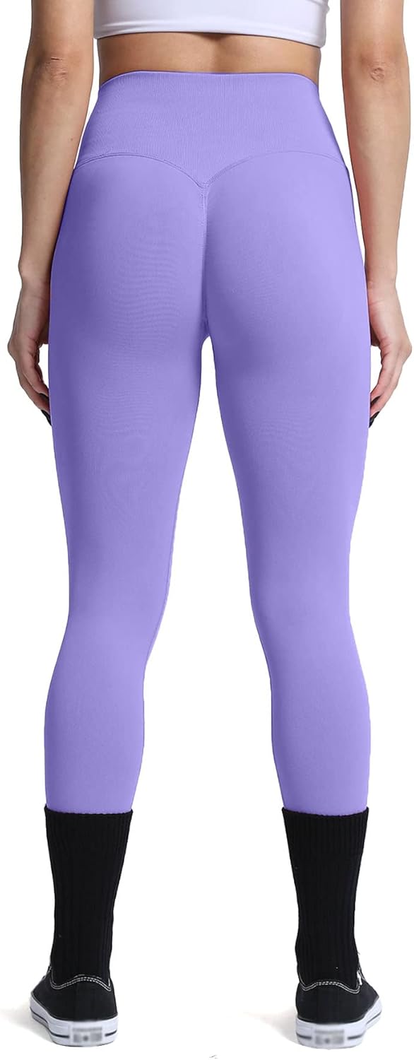 Aoxjox Womens Scrunch Butt Lifting Seamless Leggings Booty High Waisted Workout Yoga PantsA Light Purple