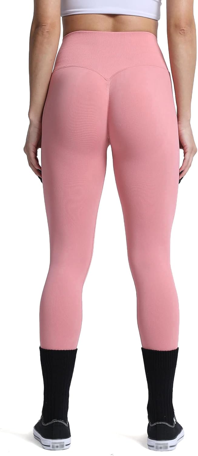 Aoxjox Womens Scrunch Butt Lifting Seamless Leggings Booty High Waisted Workout Yoga PantsA Pink