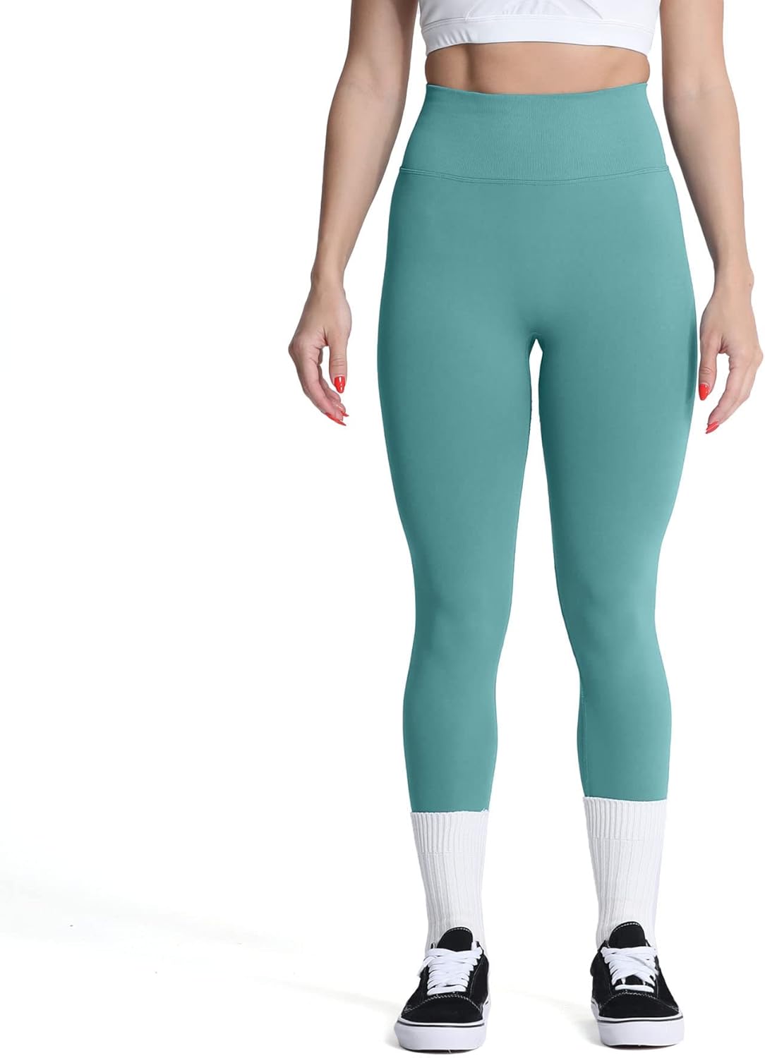 Aoxjox Womens Scrunch Butt Lifting Seamless Leggings Booty High Waisted Workout Yoga PantsA Sage Green