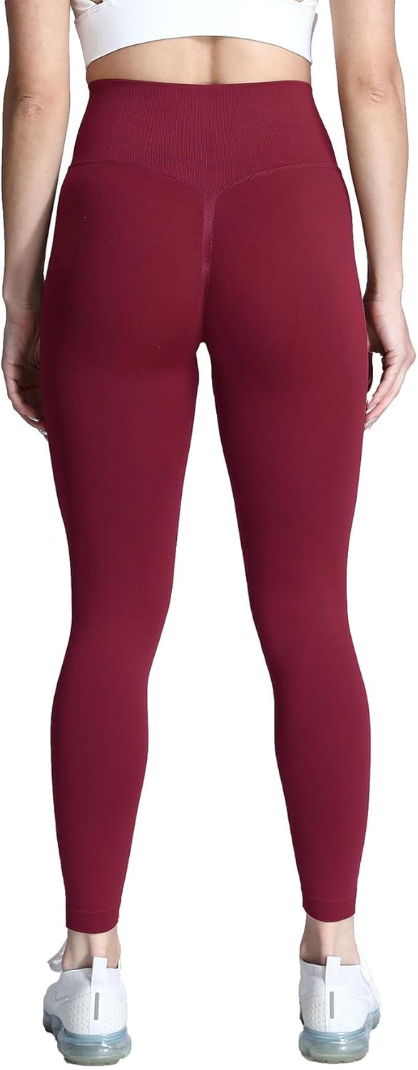Aoxjox Womens Scrunch Butt Lifting Seamless Leggings Booty High Waisted Workout Yoga PantsA Wine Red